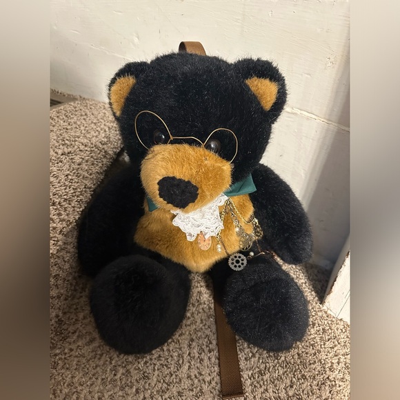 The most adorable plush backpack ever. Black teddy bear with glasses - Picture 1 of 6